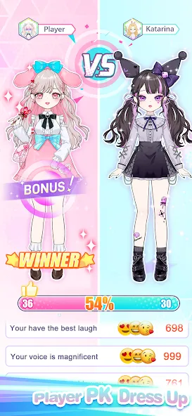 Мод Dress Up! Shining Anime Star — Безлимитные деньги и все наряды, скачать APK — скриншот 1