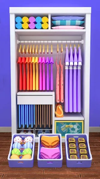 Fill the Closet: Organize Game мод на Андроид: Безлимитные деньги и все уровни — скриншот 2 Fill the Closet: Organize Game мод на Андроид: Безлимитные деньги и все уровни — скриншот 2