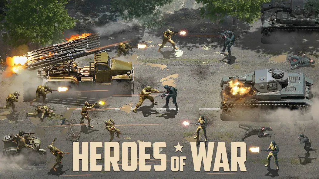 Heroes of War: Idle army game на телефон — скачать мод: Безлимитные ресурсы и усиленная армия — скриншот 1