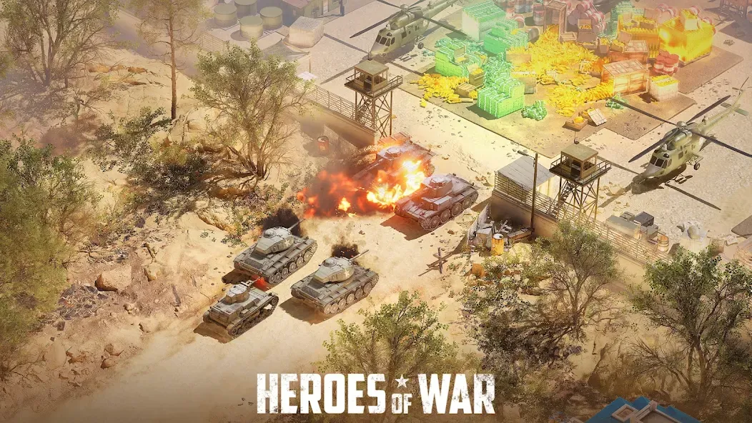 Heroes of War: Idle army game на телефон — скачать мод: Безлимитные ресурсы и усиленная армия — скриншот 2