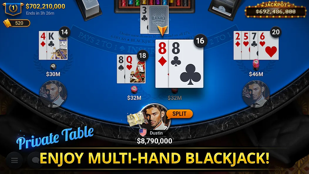 Blackjack Championship — последняя версия с модом (Безлимитные фишки и открытые столы) — скриншот 5
