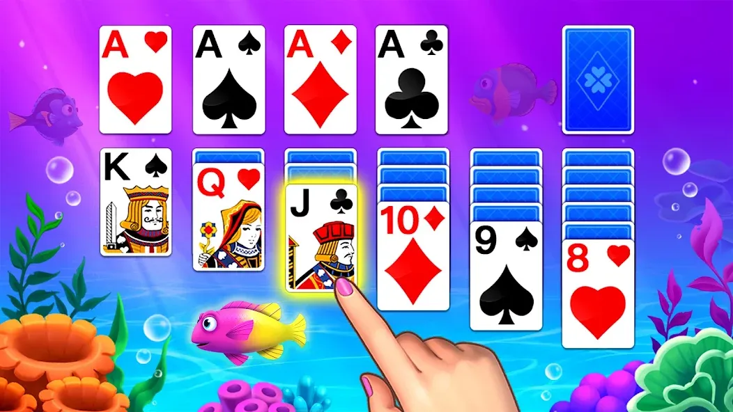 Solitaire Ocean — взломанная версия, Безлимитные подсказки и отмены ходов — скриншот 3 Solitaire Ocean — взломанная версия, Безлимитные подсказки и отмены ходов — скриншот 3