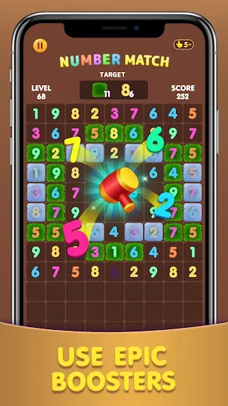 Number Match: Ten Crush Puzzle на телефон — скачать мод: Безлимитные подсказки и отмены ходов — скриншот 1