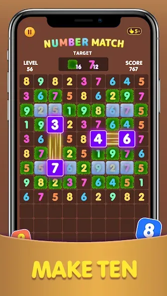 Number Match: Ten Crush Puzzle на телефон — скачать мод: Безлимитные подсказки и отмены ходов — скриншот 4