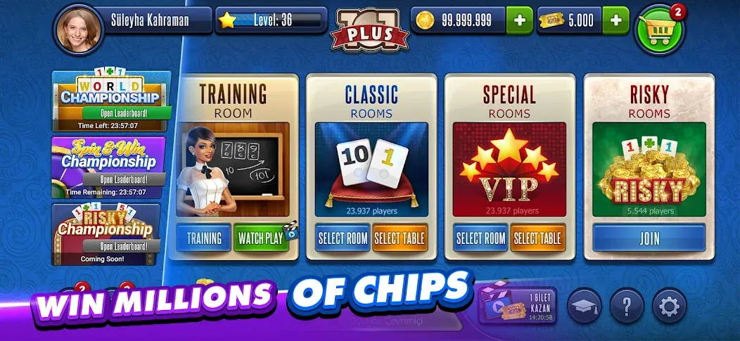 101 Okey Plus Rummy Board Game — скачать мод: Безлимитные монеты и разблокированы функции — скриншот 1