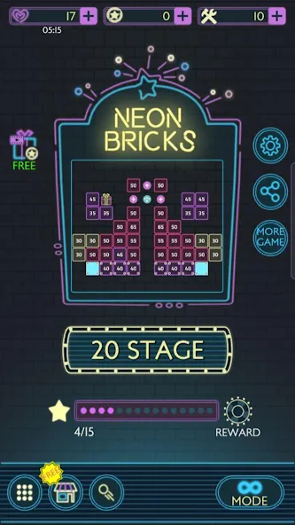 Neon bricks MOD APK скачать на Андроид — Неонные блоки и бесконечные жизни — скриншот 1