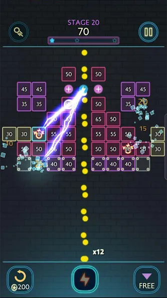 Neon bricks MOD APK скачать на Андроид — Неонные блоки и бесконечные жизни — скриншот 2