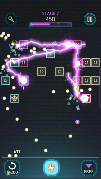 Neon bricks MOD APK скачать на Андроид — Неонные блоки и бесконечные жизни — скриншот 4