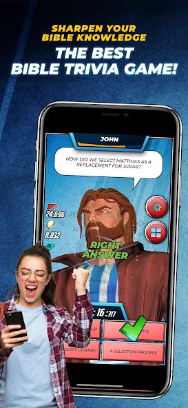 Bible Trivia Game: Heroes (Мод: Открыты все вопросы и подсказки) — скачать на Андроид — скриншот 1 Bible Trivia Game: Heroes (Мод: Открыты все вопросы и подсказки) — скачать на Андроид — скриншот 1
