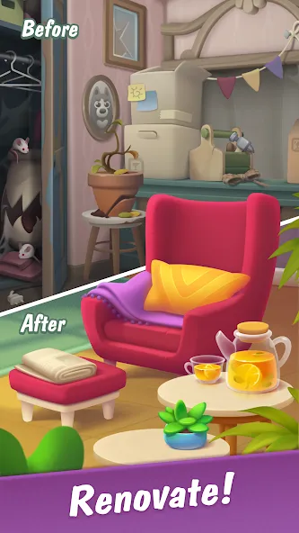Merge Hotel Empire: Design MOD APK: Много денег и алмазов — скриншот 1
