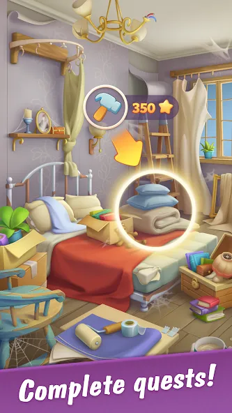 Merge Hotel Empire: Design MOD APK: Много денег и алмазов — скриншот 3