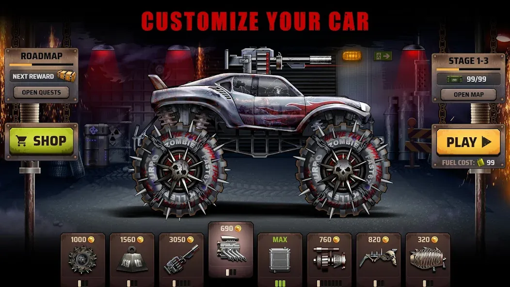 Zombie Hill Racing: Earn Climb MOD APK скачать на Андроид — Безлимитные деньги и топливо — скриншот 1