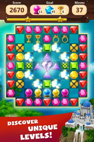 Jewels Planet - Match 3 Puzzle MOD APK: Без рекламы и бесконечные жизни — скриншот 3 Jewels Planet - Match 3 Puzzle MOD APK: Без рекламы и бесконечные жизни — скриншот 3