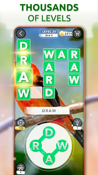 Word Connect - Words of Nature — Безлимитные подсказки и открытые уровни, скачать мод APK — скриншот 1