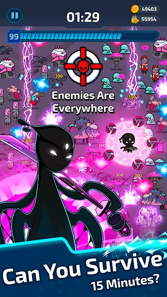 Neon Survivor - Survival Game взлом APK — Неограниченные ресурсы и улучшения — скриншот 3 Neon Survivor - Survival Game взлом APK — Неограниченные ресурсы и улучшения — скриншот 3