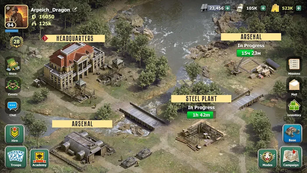 Скачать взлом Heroes of Wars: WW2 Battles (2 — Безлимитные ресурсы и усиленная армия — скриншот 5